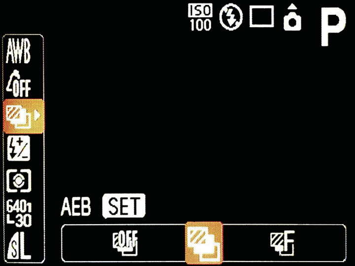Canon 7D AEB setting menu