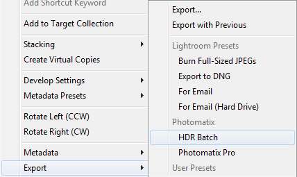 Accessing the HDR Batch plugin from the context menu