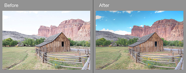 Before and After editing in Photomatix Pro using fake bracketed photos