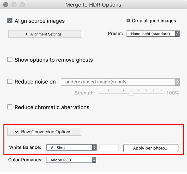 Photomatix Pro RAW conversion settings